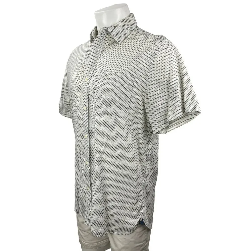 Banana Republic Men's White Slim Fit Floral Short Sleeve Button Down Shirt Top L